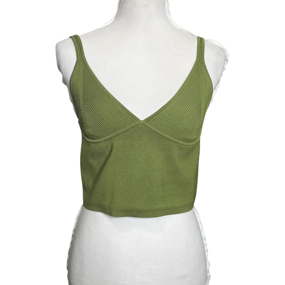 Jonathan Simkhai‎ Lana Ribbed Bustier Tank Women’s Medium Olive Stretch Sleevele - Picture 2 of 8